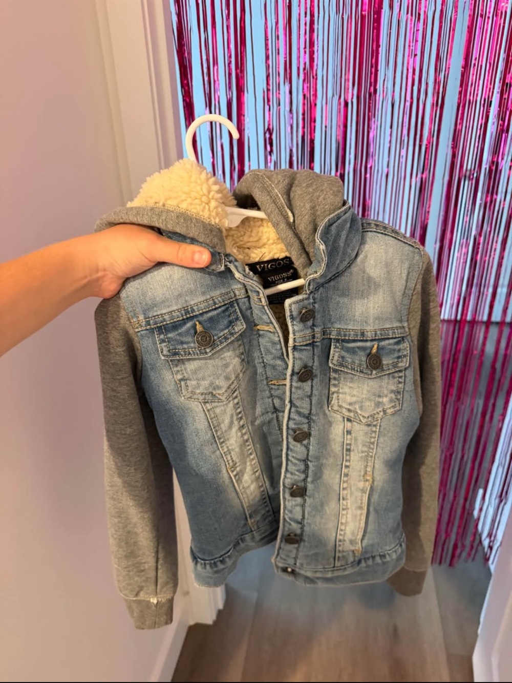 Vigoss Kids Light Wash Denim Jacket with Gray Hoodie